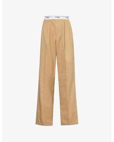 HOMMEGIRLS Branded-waistband Wide-leg High-rise Cotton Pants - Natural