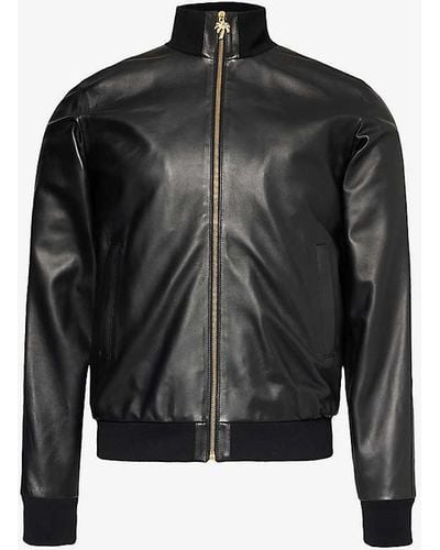 Palm Angels High-neck Ribbed-trim Leather Jacket - Black