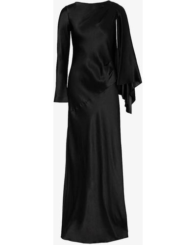 Alberta Ferretti Pleated Round-neck Silk-blend Woven Maxi Dress - Black