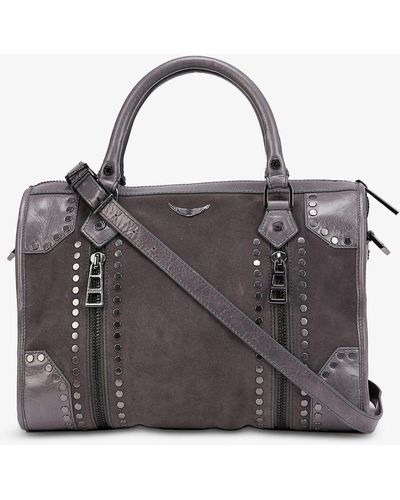 Zadig & Voltaire Sunny Medium #2 Studded Suede Bowling Bag - Grey