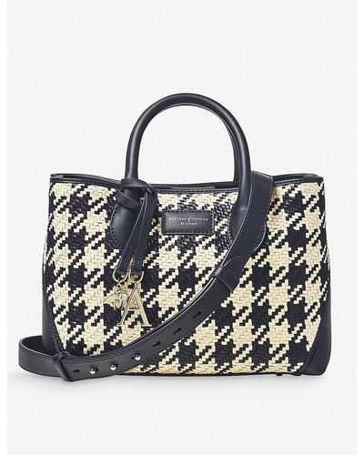 Aspinal of London London Houndstooth Interwoven Leather Tote Bag - Black