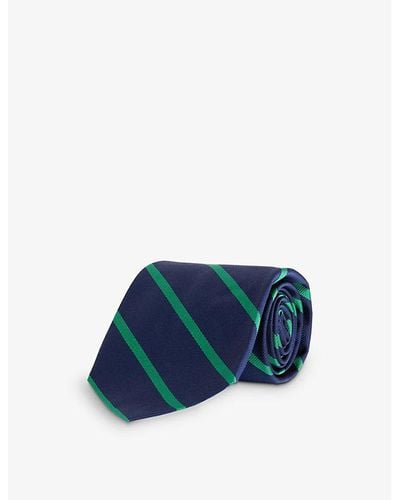 Polo Ralph Lauren Vy/green Striped Wide-blade Silk Tie - Blue