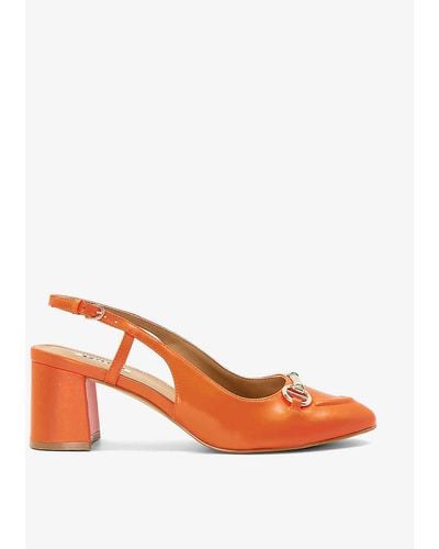 Dune Cassie Horsebit-embellished Leather Slingback Heels - Orange