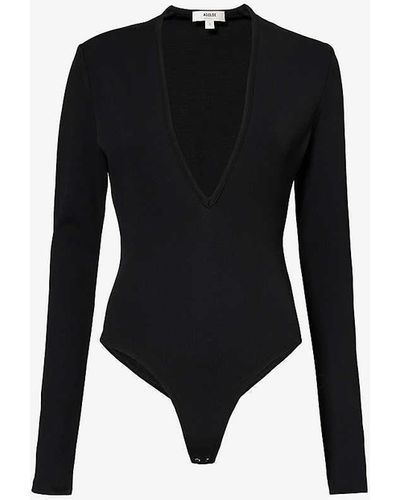 Agolde Zena V-neck Slim-fit Stretch-woven Bodysuit - Black