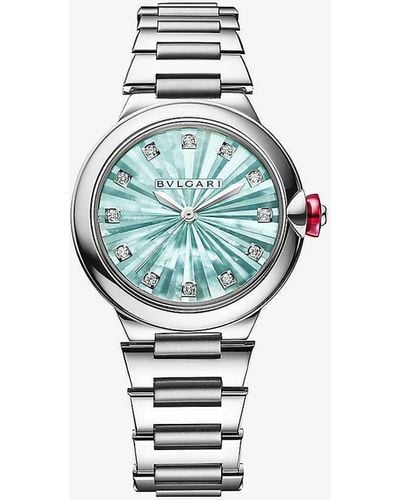 BVLGARI Unisex Re00007 Lvcea Stainless-steel, 0.2200ct Brilliant-cut Diamond And Mother-of-pearl Automatic Watch - Blue