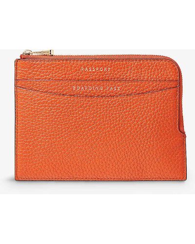 Aspinal of London Logo-embossed Zip-fastened Pebble-leather Travel Wallet - Orange