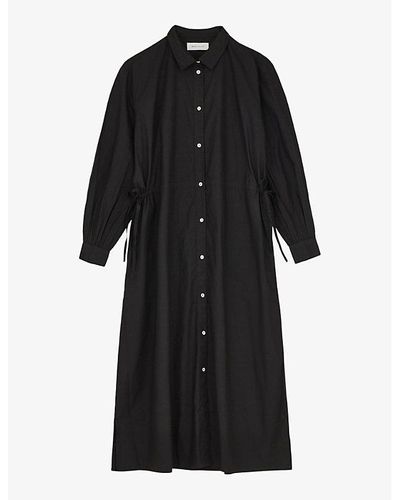 Skall Studio Mia Drawstring-waist Organic-cotton Midi Shirt Dress - Black
