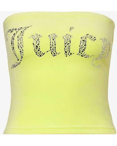 Juicy Couture Rhinestone-embellished Slim-fit Velour Top - Yellow