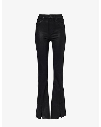 PAIGE Harper Brand-patch Mid-rise Wide-leg Stretch-denim Jeans - Black