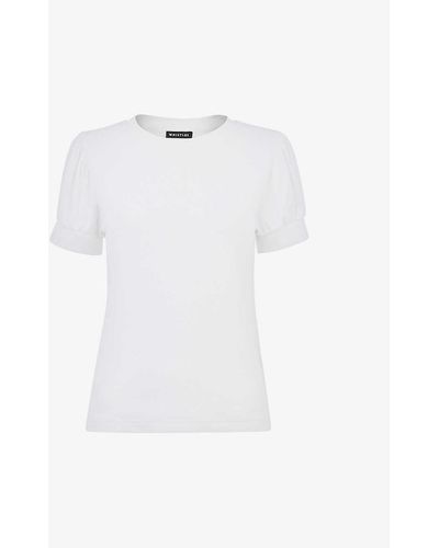 Whistles Puff-sleeve Ribbed Cotton T-shirt - White