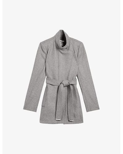 Ted Baker Icombis Funnel-neck Wool-blend Coat - Gray