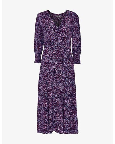 Whistles Floral-print V-neck Woven Midi Dress - Purple