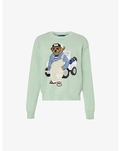 Polo Ralph Lauren Polo Bear-intarsia Cotton Knitted Sweater - Green