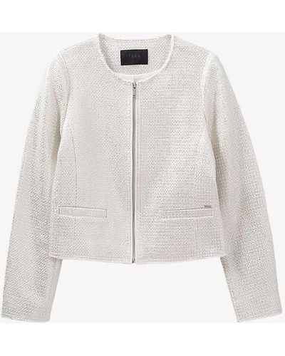 IKKS Tweed-effect Metallic-coated Cotton Jacket - White