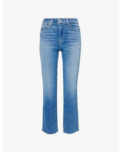 PAIGE Cindy Raw-hem Straight-leg High-rise Stretch-cotton Jeans - Blue