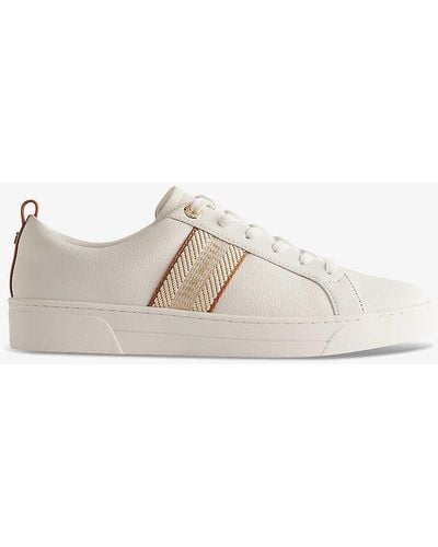 Ted Baker Baily Logo-embroidered Leather-blend Low-top Trainers - Natural