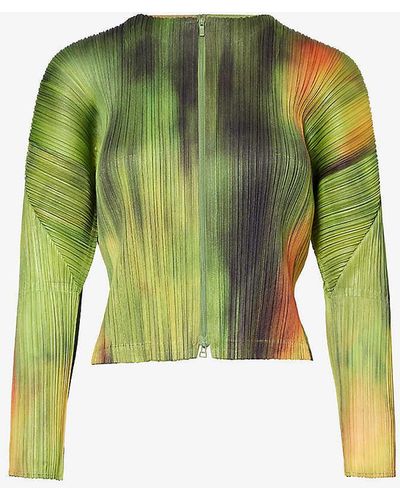 Pleats Please Issey Miyake Turnip And Abstract-pattern Knitted Jacket - Green
