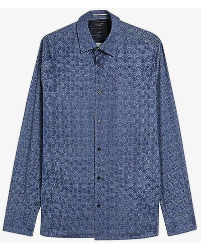 Ted Baker Endover Geometric-print Slim-fit Stretch-woven Shirt - Blue
