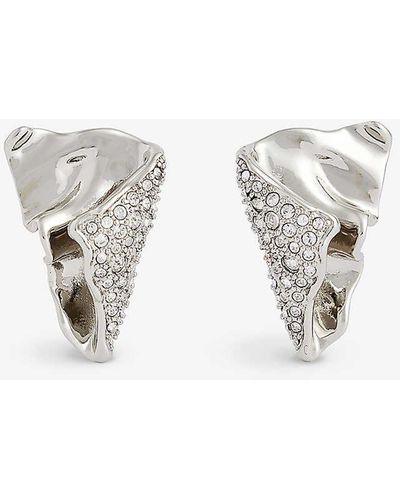 Alexis Solanales Folded -tone Brass And Crystal Earrings - White