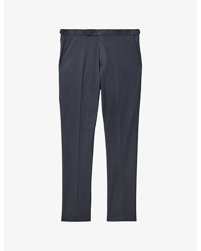 Reiss Crawford Straight-leg Slim-fit Stretch Cotton-blend Pants - Blue