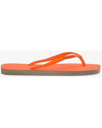 Havaianas Square Glitter Logo-embossed Rubber Flip-flops - Orange
