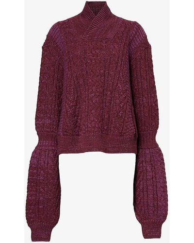 Noir Kei Ninomiya High-neck Cable-knit Relaxed-fit Wool Jumper - Purple