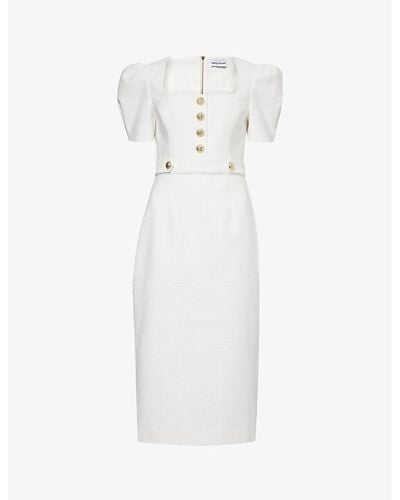 Rebecca Vallance Clarisse Branded-hardware Cotton-blend Midi Dress - White
