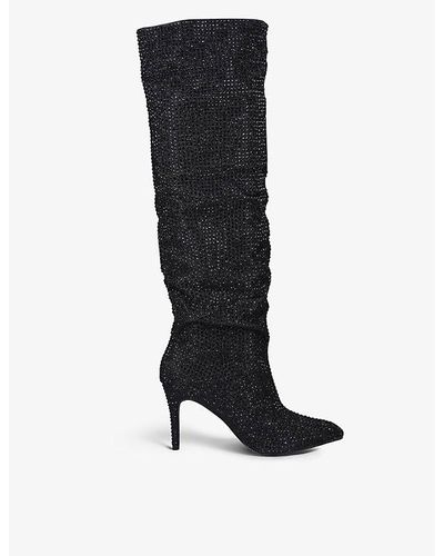 Carvela Kurt Geiger Stand Out Rhinestone-embellished Knee-high Boots - Black