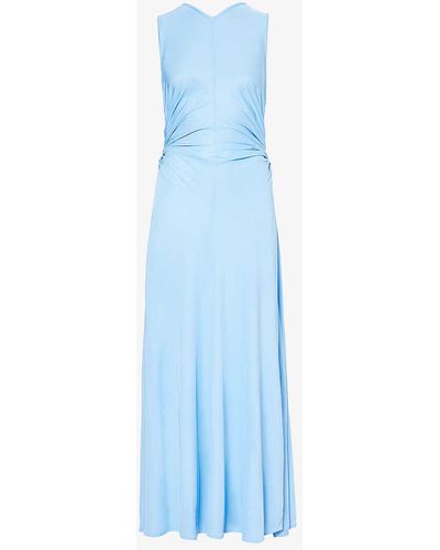 Bottega Veneta V-neck Ruched-waist Jersey Maxi Dress - Blue