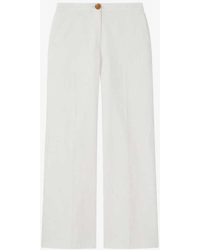 LK Bennett Ami Wide-leg High-rise Cotton Trousers - White