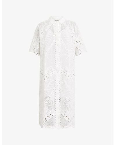AllSaints Meria Broderie-anglaise Cotton Midi Dress - White