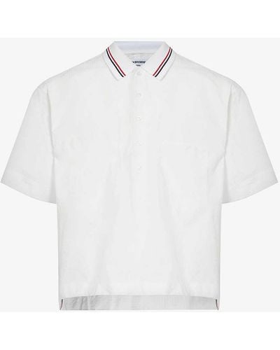 Thom Browne Boxy-fit Short-sleeved Cotton Polo Shirt - White