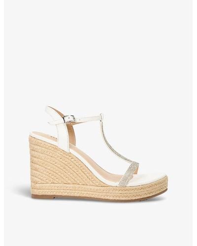 Dune Kitten T-bar Leather Wedge Sandals - Natural