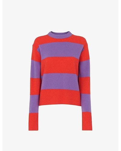 Whistles Block-striped Relaxed-fit Wool Sweater - Red