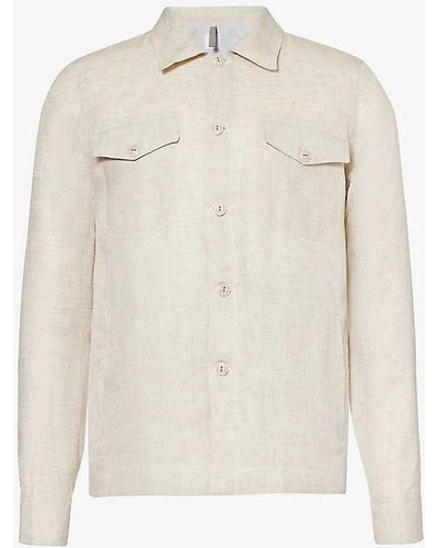 Eleventy Spread-collar Regular-fit Linen Overshirt Xx - White
