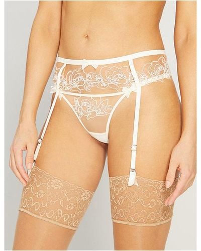 Agent Provocateur Lindie Floral Mesh Suspender Belt - Natural