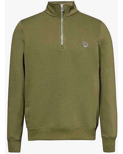 PS by Paul Smith Zebra-patch High-neck Organic-cotton Sweatshirt - Green