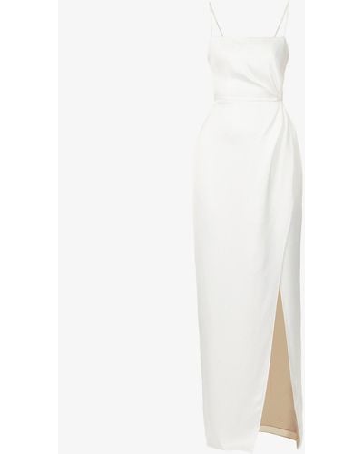 Jenny Yoo Lorena Straight-neck Satin Maxi Dress - White