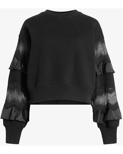AllSaints Gracie Lace-trim Organic-cotton Sweatshirt X - Black