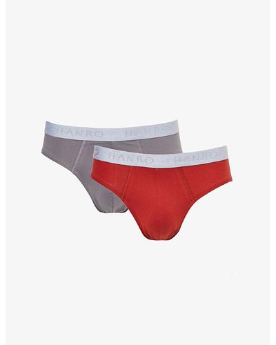 Hanro Branded-waistband Mid-rise Pack Of Two Stretch-cotton Brief - Red