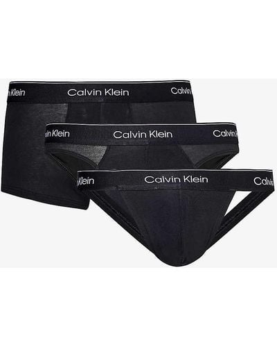 Calvin Klein Logo-waistband Pack Of Three Stretch-cotton Underwear - Black