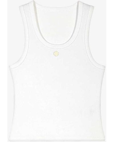 Maje Logo-embroidered Ribbed Stretch-cotton Vest - White