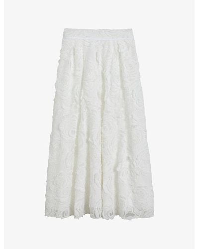 Ted Baker Rose-print Pleated Woven Midi Skirt - White