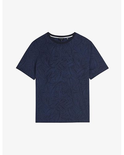 Ted Baker Sedling Leaf-print Cotton T-shirt - Blue