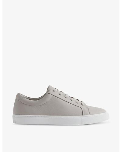 Reiss Luca Grained Leather Low-top Sneakers - Gray