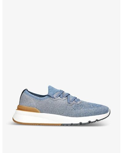 Brunello Cucinelli Pull-tab Brand-embossed Knitted Low-top Sneakers - Blue