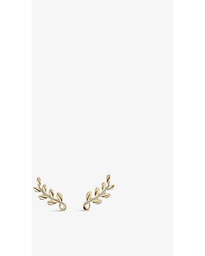 Tiffany & Co. Paloma Picasso Olive Leaf 18ct Gold Climber Earrings - White