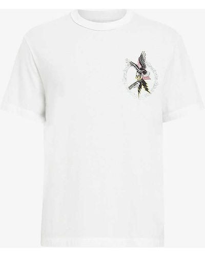 AllSaints Fret Graphic-print Short-sleeve Organic-cotton T-shirt X - White