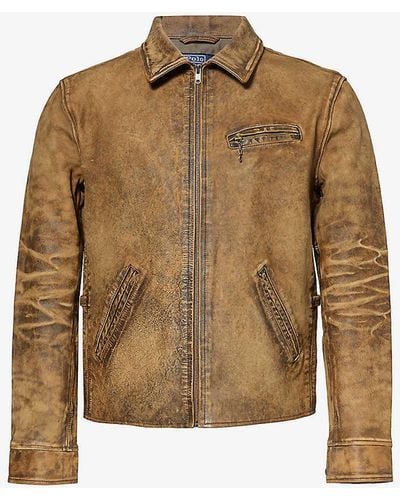 Polo Ralph Lauren Trucker Crinkled Regular-fit Leather Jacket - Natural