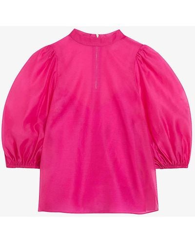 Ted Baker Frias Balloon-sleeve Sheer Woven Blouse - Pink